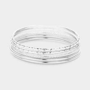 Silver 6 Piece Metal Bangle Bracelets Set Simple Casual Layered